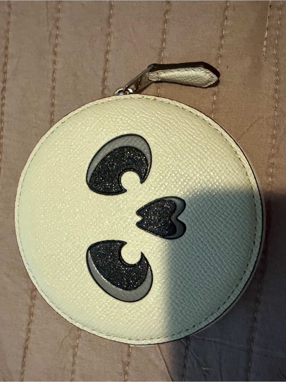 Coach Cream Round Kids Coin Purse with Black Glitter Eye Accents
